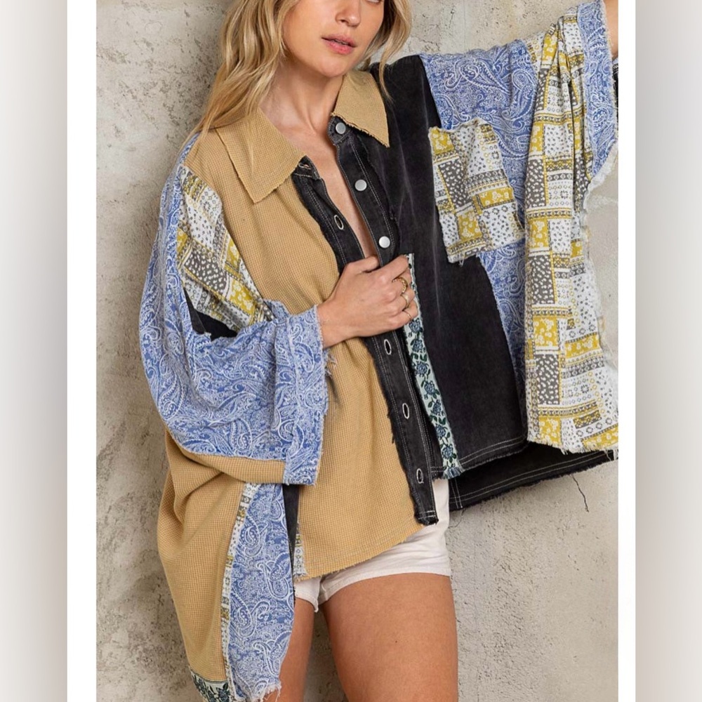 Pol Patchwork Button Up Medium - image 1